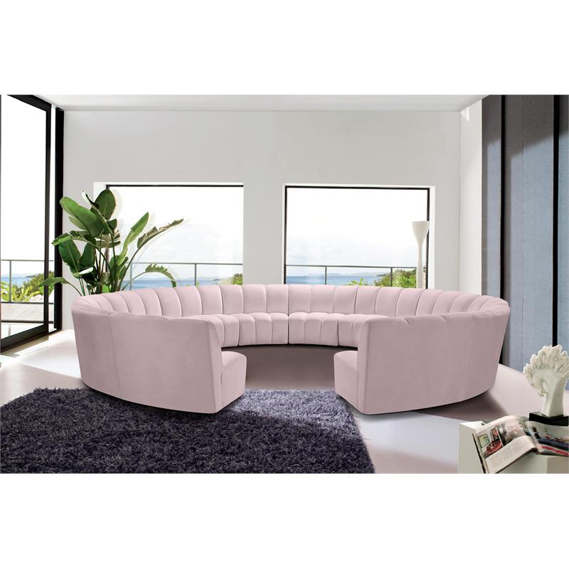 Maklaine 12-Piece Contemporary Velvet Modular Sectional in Pink