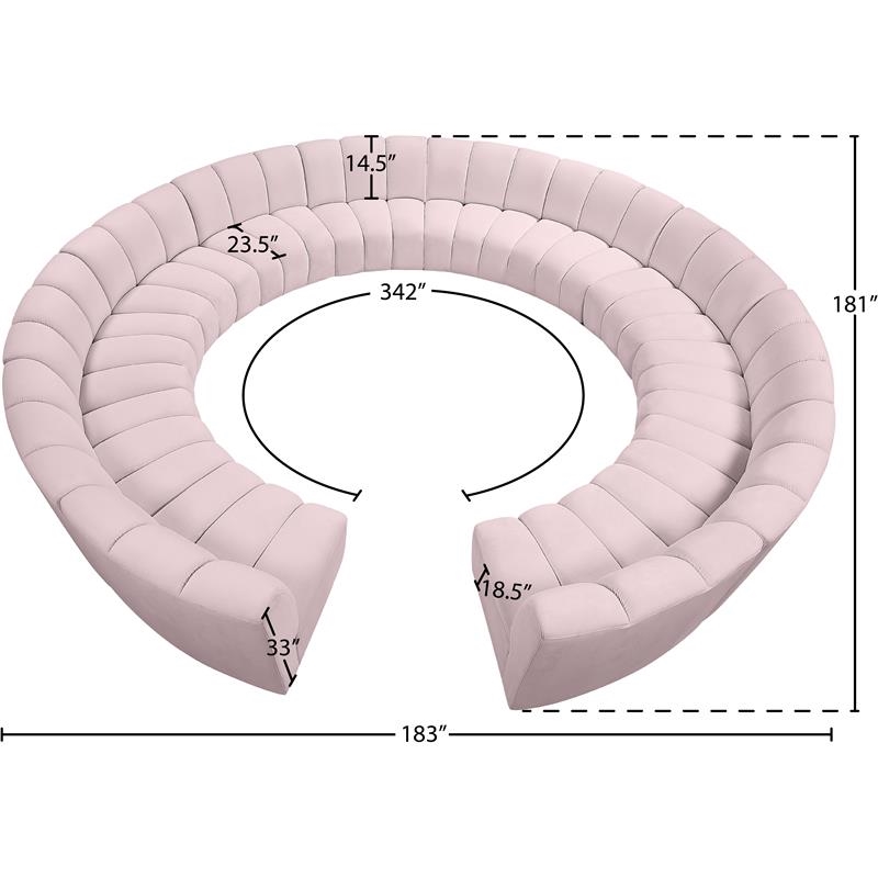 Maklaine 12-Piece Contemporary Velvet Modular Sectional in Pink