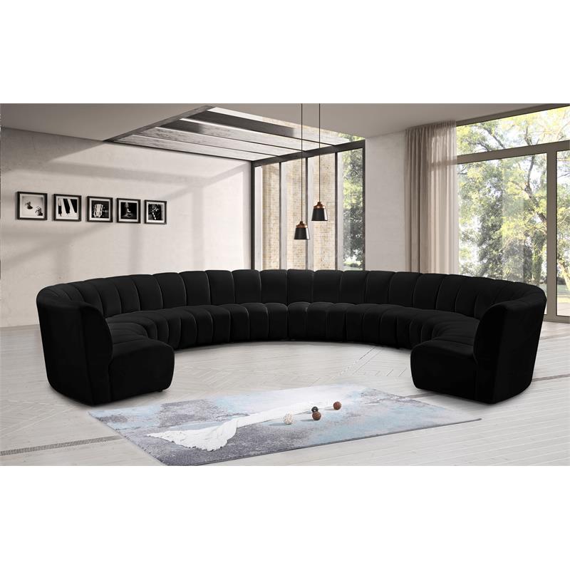 Maklaine 10-Piece Contemporary Velvet Modular Sectional in Black