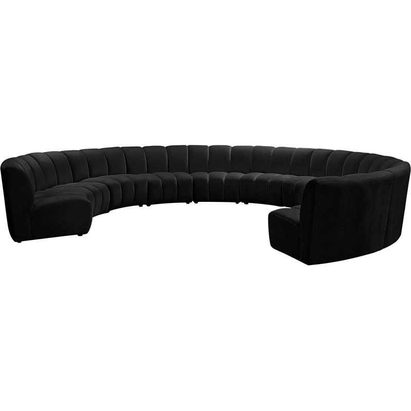 Maklaine 10-Piece Contemporary Velvet Modular Sectional in Black