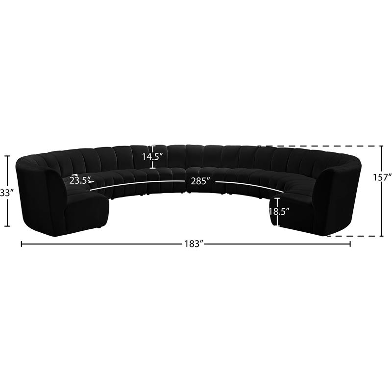 Maklaine 10-Piece Contemporary Velvet Modular Sectional in Black