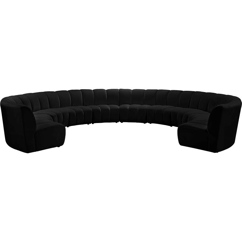 Maklaine 10-Piece Contemporary Velvet Modular Sectional in Black