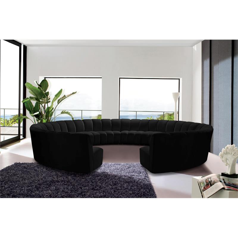 Maklaine 12-Piece Contemporary Velvet Modular Sectional in Black