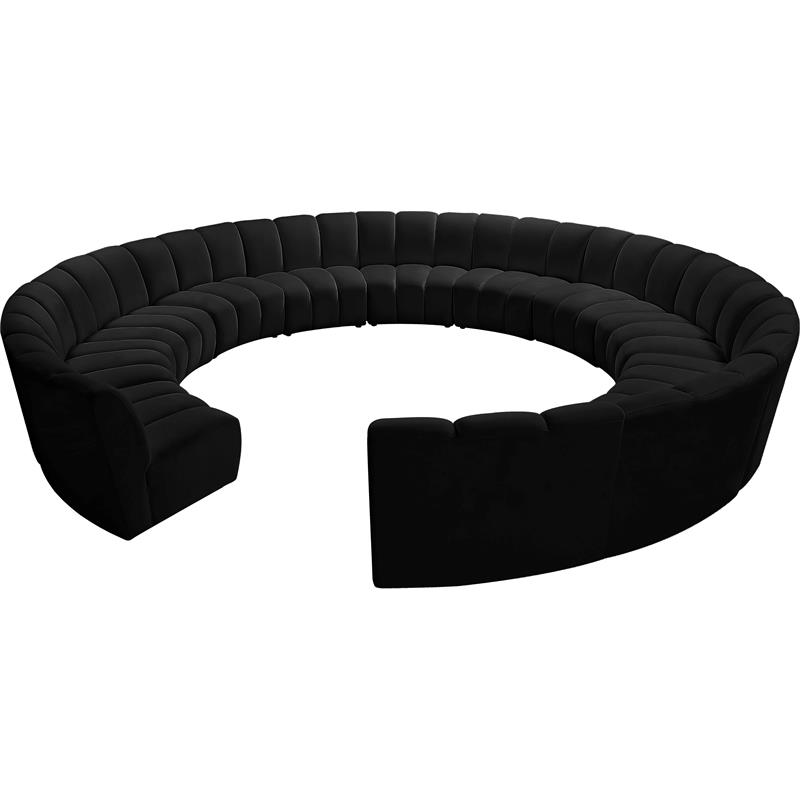 Maklaine 12-Piece Contemporary Velvet Modular Sectional in Black