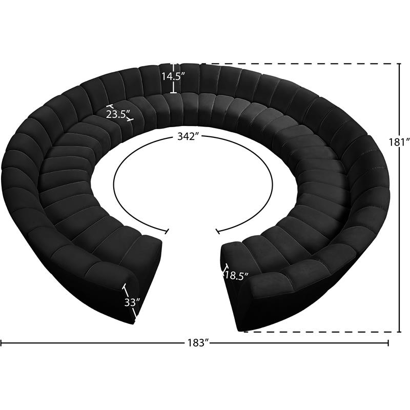 Maklaine 12-Piece Contemporary Velvet Modular Sectional in Black