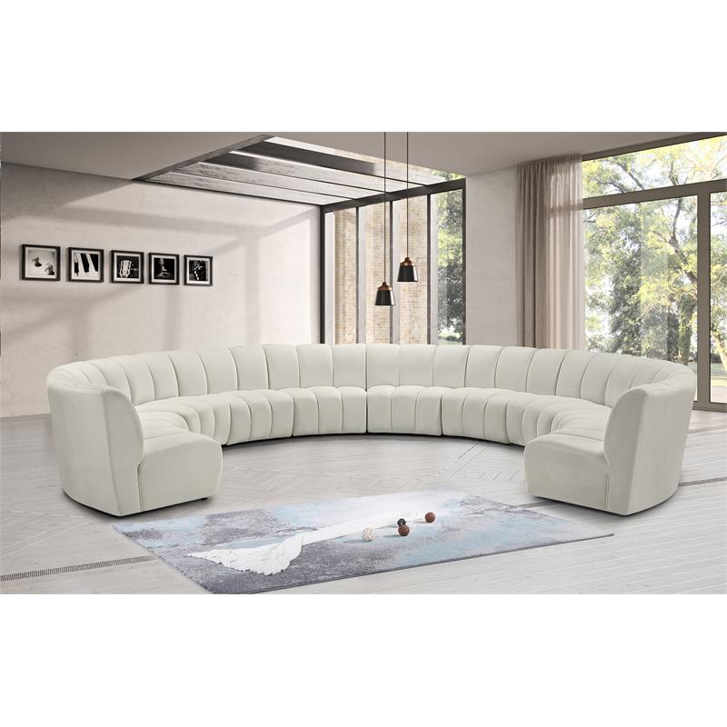 Maklaine 10-Piece Contemporary Velvet Modular Sectional in Cream