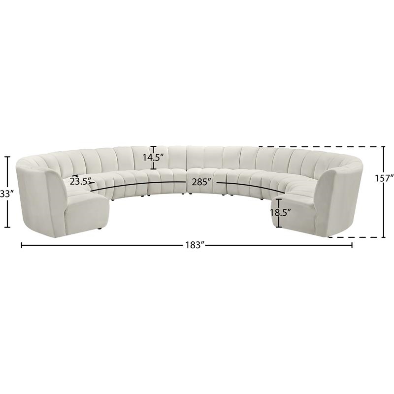 Maklaine 10-Piece Contemporary Velvet Modular Sectional in Cream