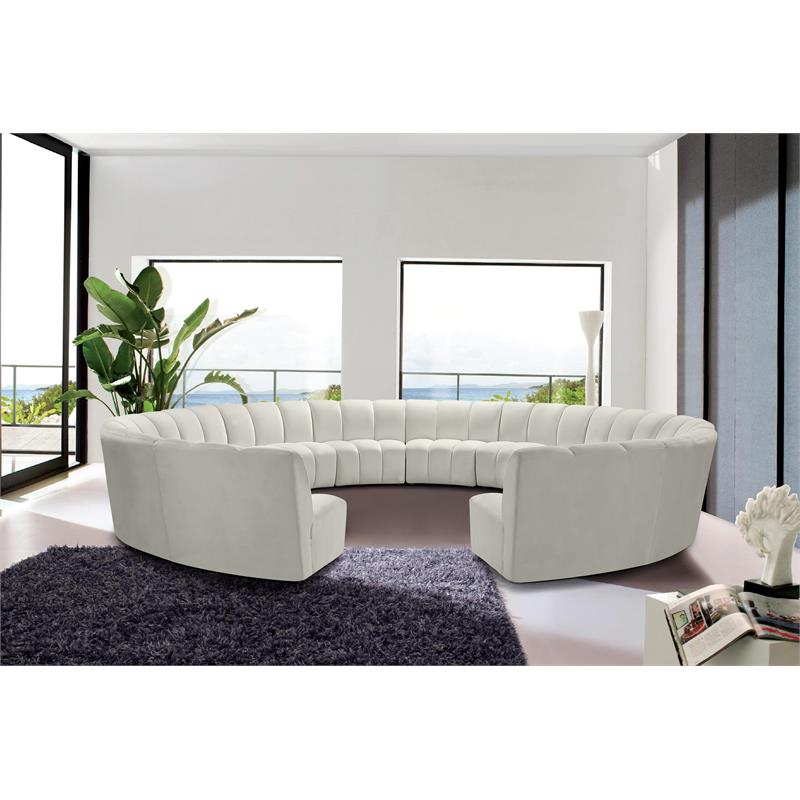 Maklaine 12-Piece Contemporary Velvet Modular Sectional in Cream