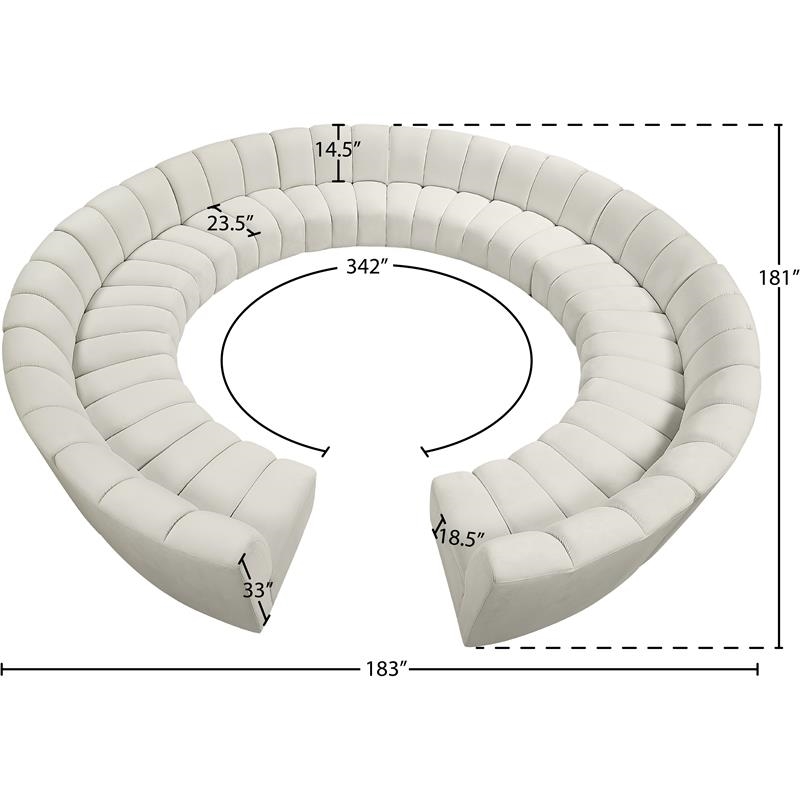 Maklaine 12-Piece Contemporary Velvet Modular Sectional in Cream