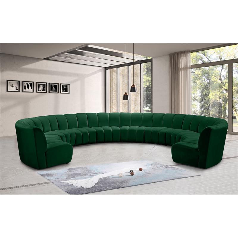 Maklaine 10-Piece Contemporary Velvet Modular Sectional in Green