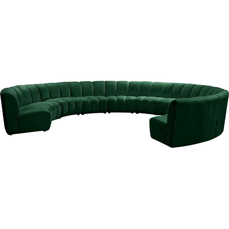 Maklaine 10-Piece Contemporary Velvet Modular Sectional in Green