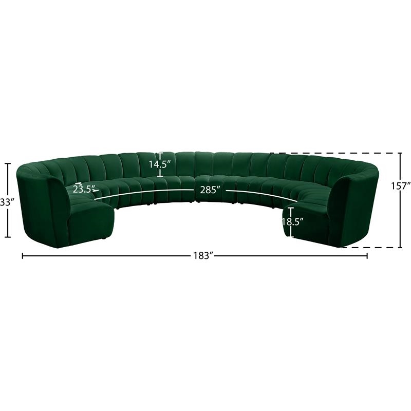 Maklaine 10-Piece Contemporary Velvet Modular Sectional in Green