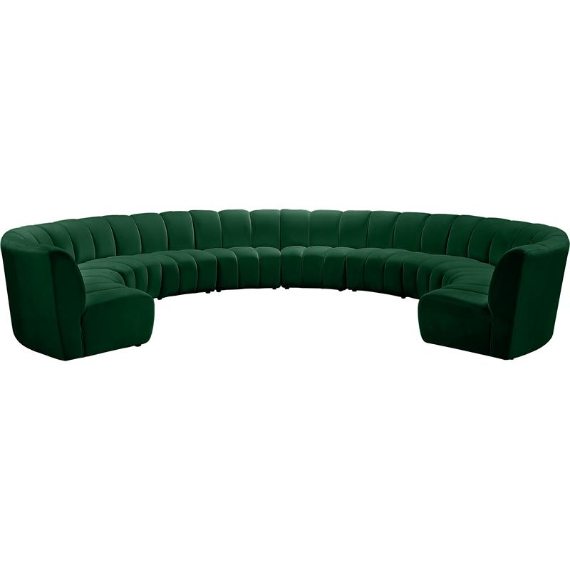 Maklaine 10-Piece Contemporary Velvet Modular Sectional in Green