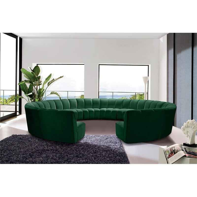 Maklaine 12-Piece Contemporary Velvet Modular Sectional in Green