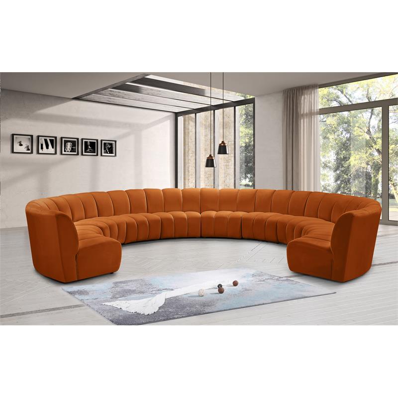 Maklaine 10-Piece Contemporary Velvet Modular Sectional in Mahogany