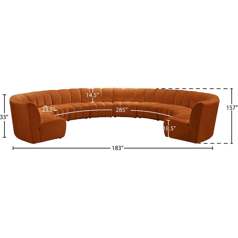 Maklaine 10-Piece Contemporary Velvet Modular Sectional in Mahogany