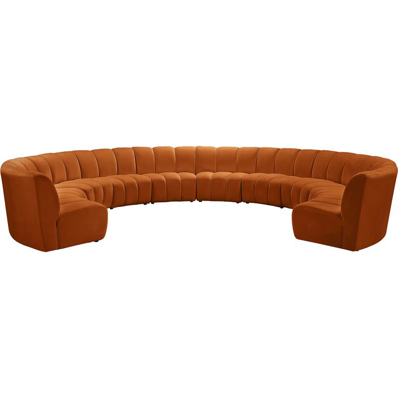 Maklaine 10-Piece Contemporary Velvet Modular Sectional in Mahogany