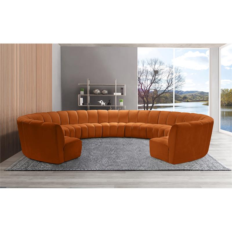 Maklaine 11-Piece Contemporary Velvet Modular Sectional in Mahogany
