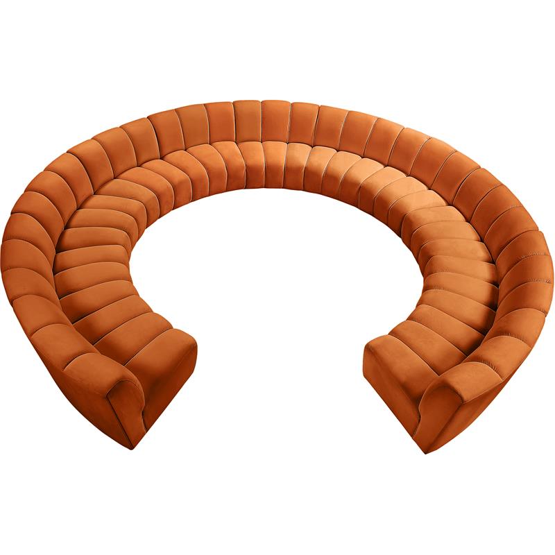 Maklaine 11-Piece Contemporary Velvet Modular Sectional in Mahogany