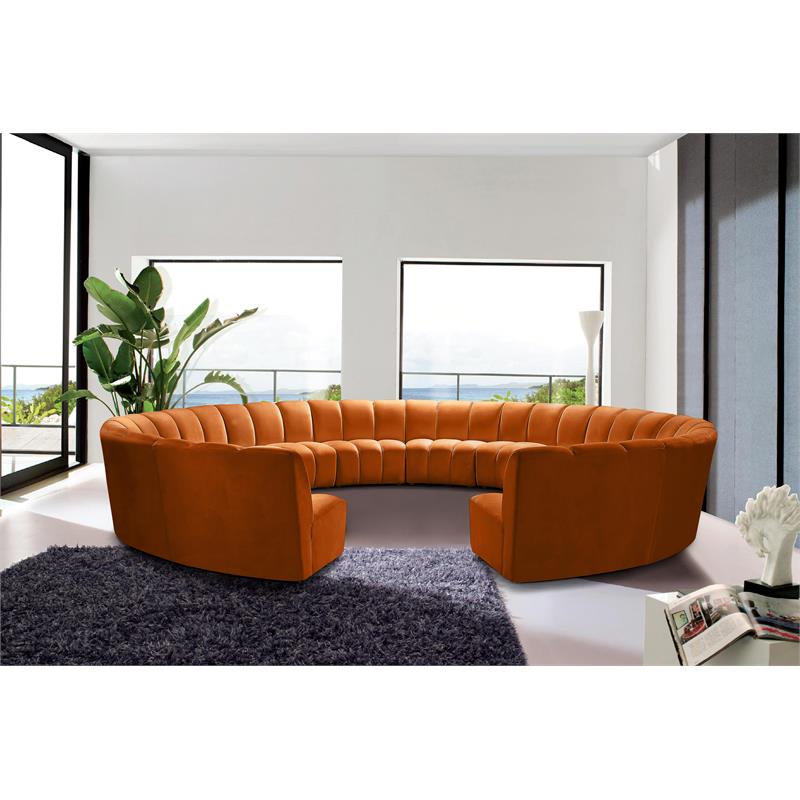 Maklaine 12-Piece Contemporary Velvet Modular Sectional in Mahogany