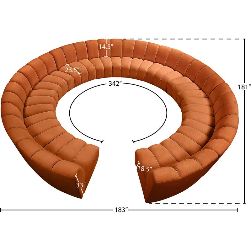 Maklaine 12-Piece Contemporary Velvet Modular Sectional in Mahogany