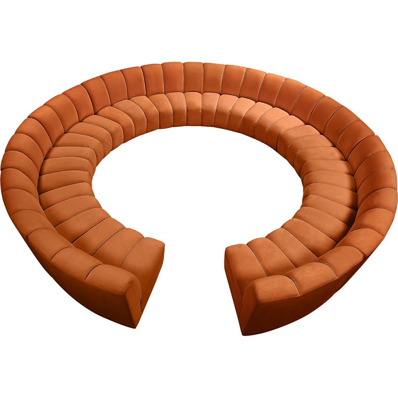 Maklaine 12-Piece Contemporary Velvet Modular Sectional in Mahogany