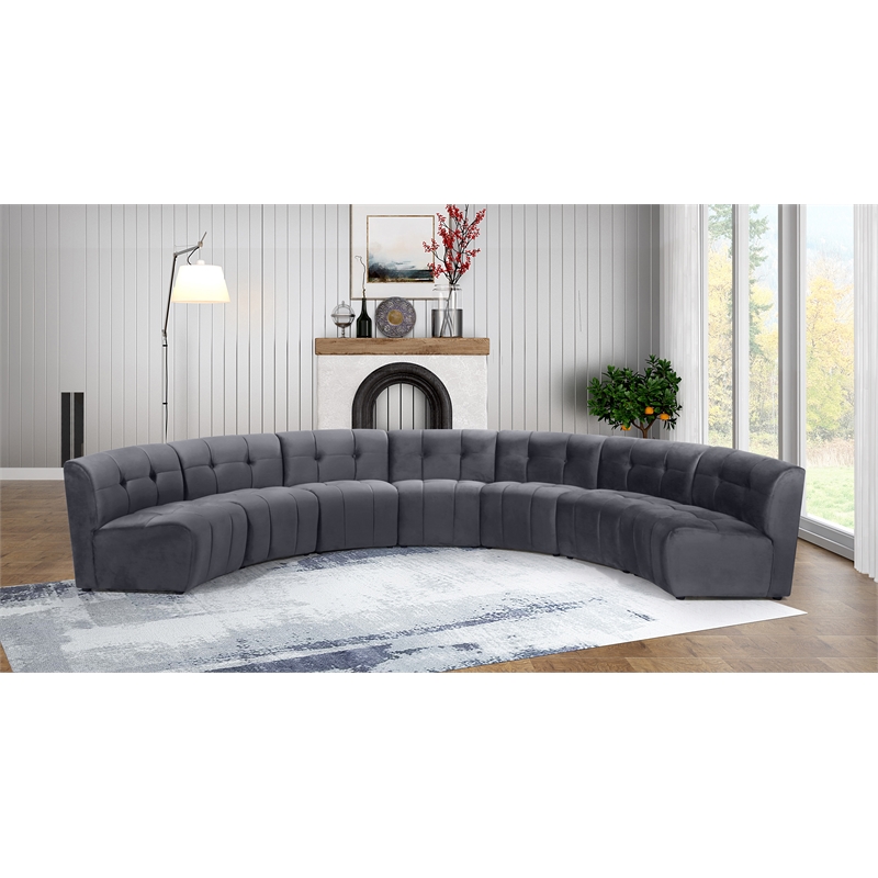Maklaine 7-Piece Modular Contemporary Velvet Sectional Sofa in Gray