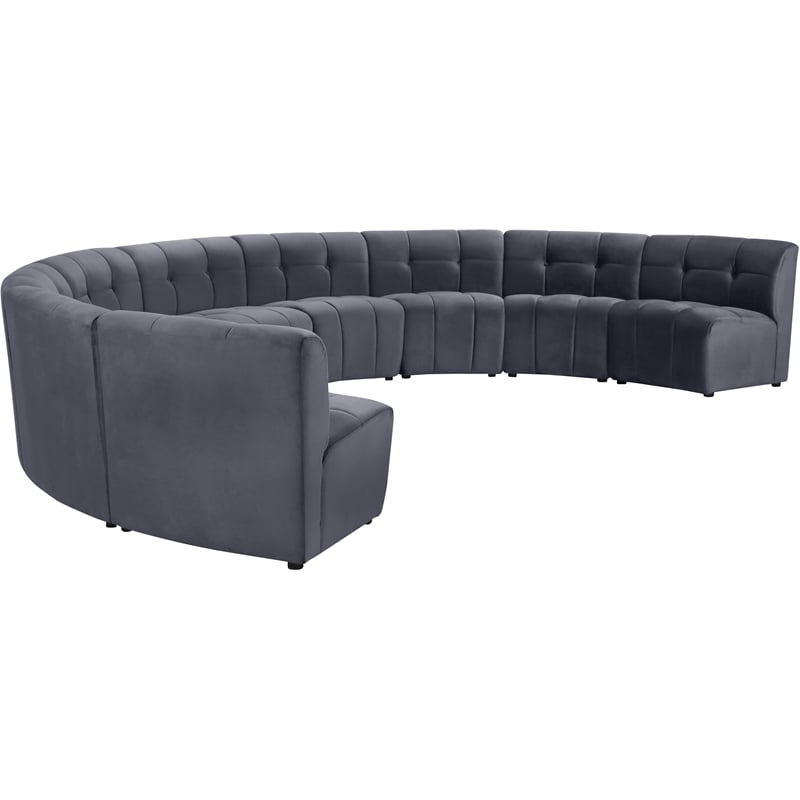 Maklaine 9-Piece Modular Contemporary Velvet Sectional Sofa in Gray