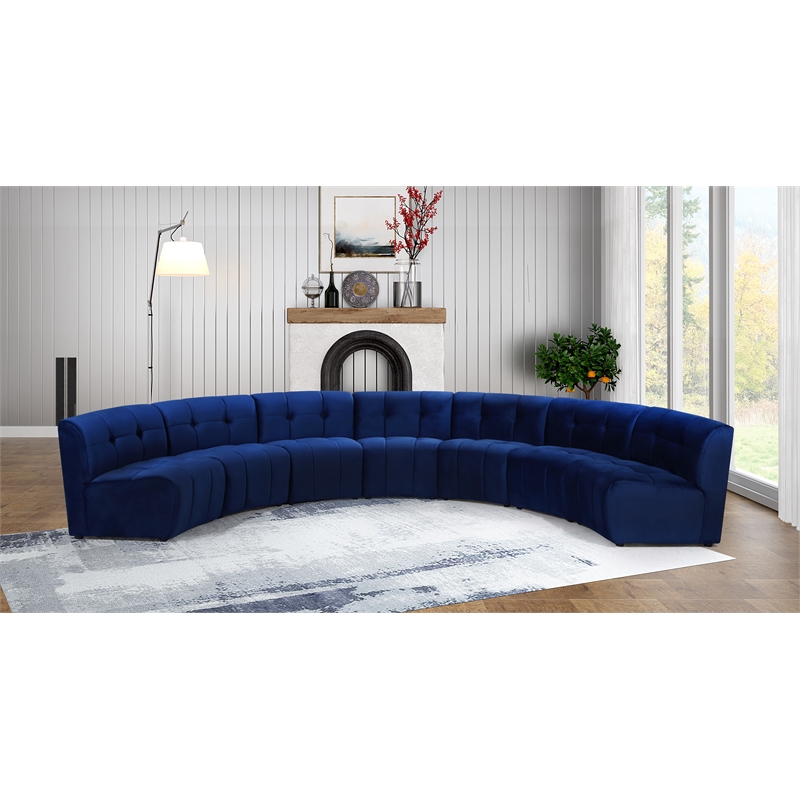 Maklaine 7-Piece Modular Contemporary Velvet Sectional Sofa in Navy