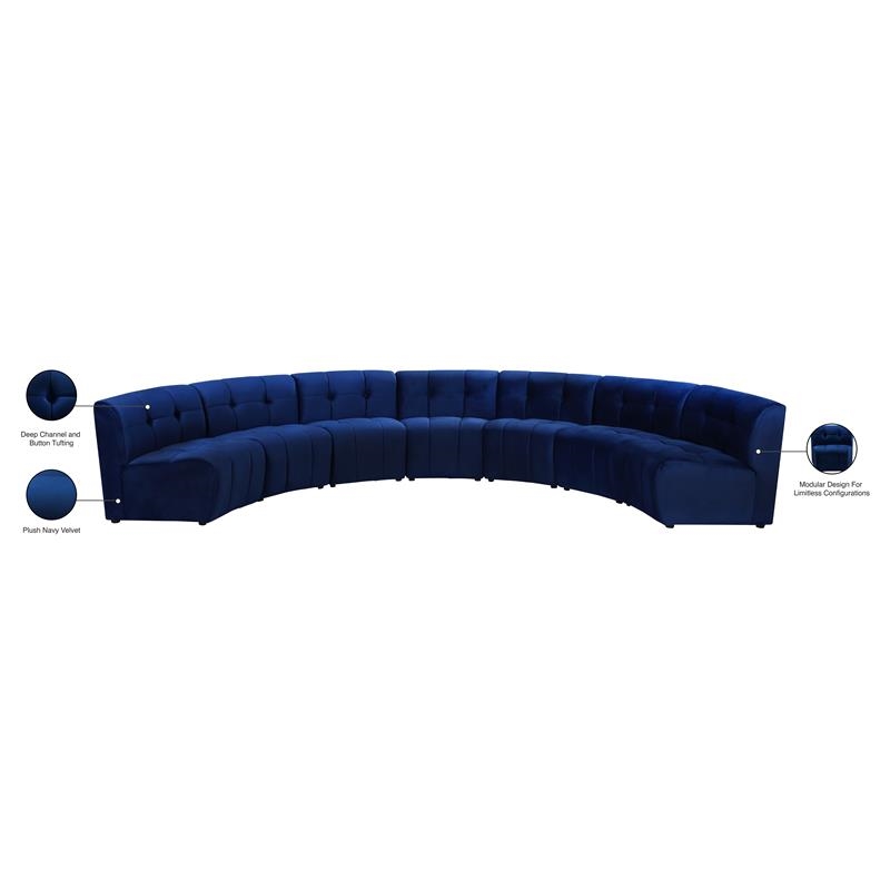 Maklaine 7-Piece Modular Contemporary Velvet Sectional Sofa in Navy