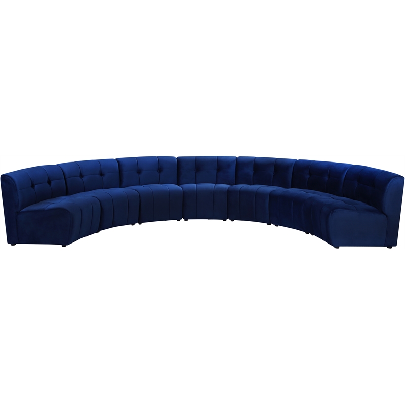 Maklaine 7-Piece Modular Contemporary Velvet Sectional Sofa in Navy
