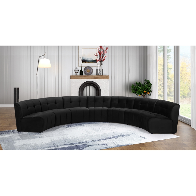 Maklaine 7-Piece Modular Contemporary Velvet Sectional Sofa in Black