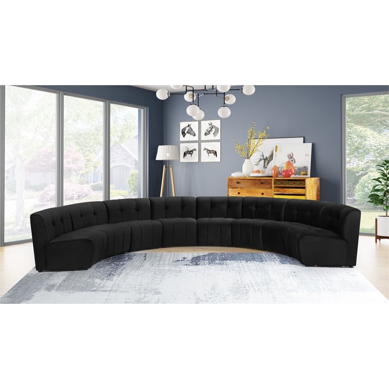 Maklaine 8-Piece Modular Contemporary Velvet Sectional Sofa - Black