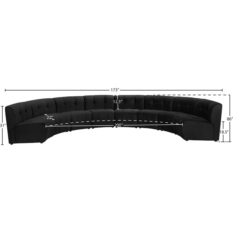 Maklaine 8-Piece Modular Contemporary Velvet Sectional Sofa - Black