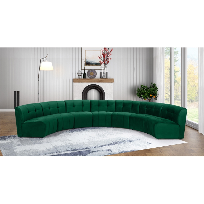 Maklaine 7-Piece Modular Contemporary Velvet Sectional Sofa in Green
