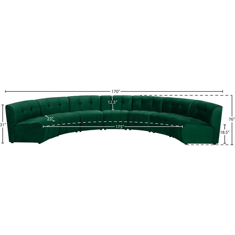 Maklaine 7-Piece Modular Contemporary Velvet Sectional Sofa in Green