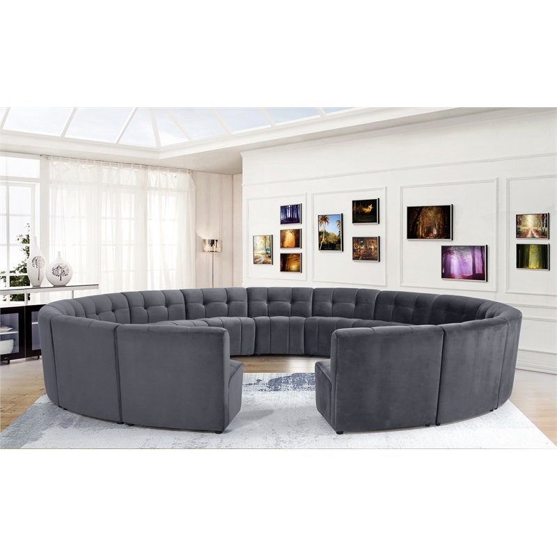 Maklaine 15-Piece Modular Contemporary Velvet Sectional Sofa in Gray