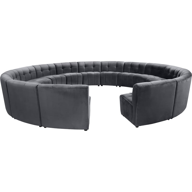 Maklaine 15-Piece Modular Contemporary Velvet Sectional Sofa in Gray