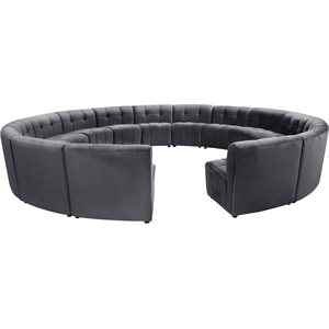 Maklaine 15-Piece Modular Contemporary Velvet Sectional Sofa in Gray