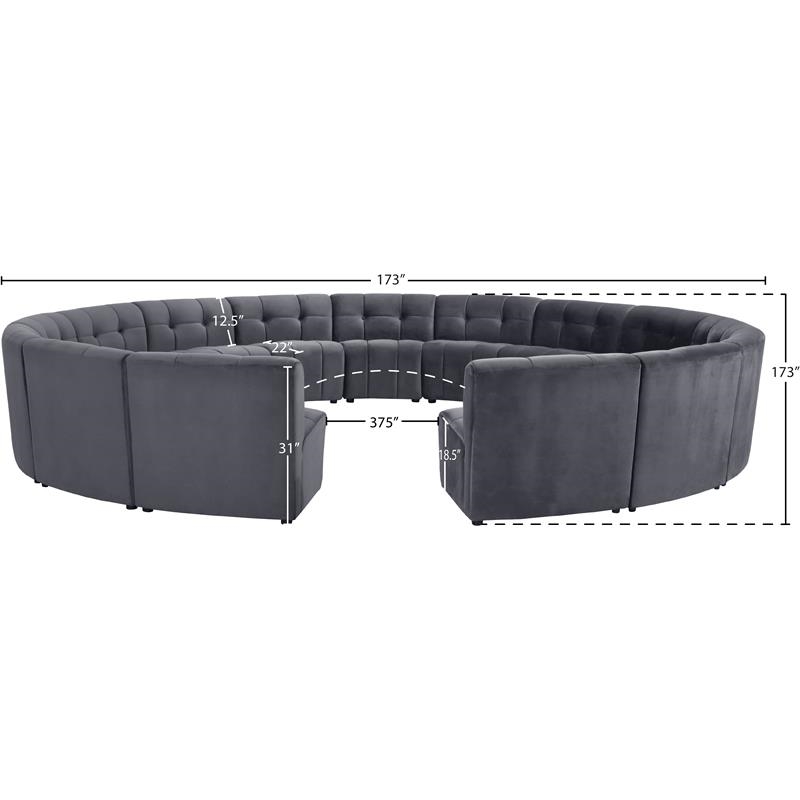 Maklaine 15-Piece Modular Contemporary Velvet Sectional Sofa in Gray