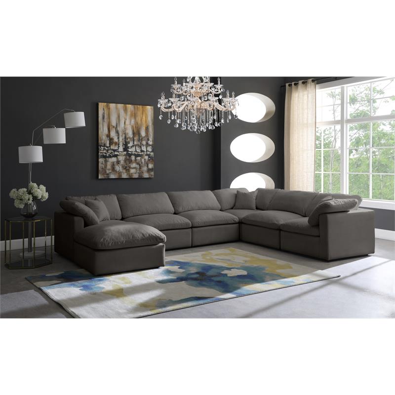 Maklaine Contemporary Standard Gray Velvet Modular Sectional Sofa