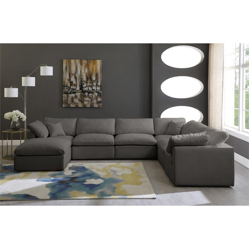 Maklaine Contemporary Standard Gray Velvet Modular Sectional Sofa