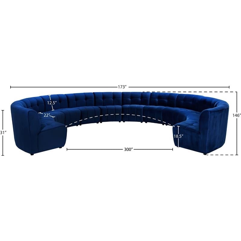 Maklaine 12-Piece Modular Contemporary Velvet Sectional Sofa - Navy