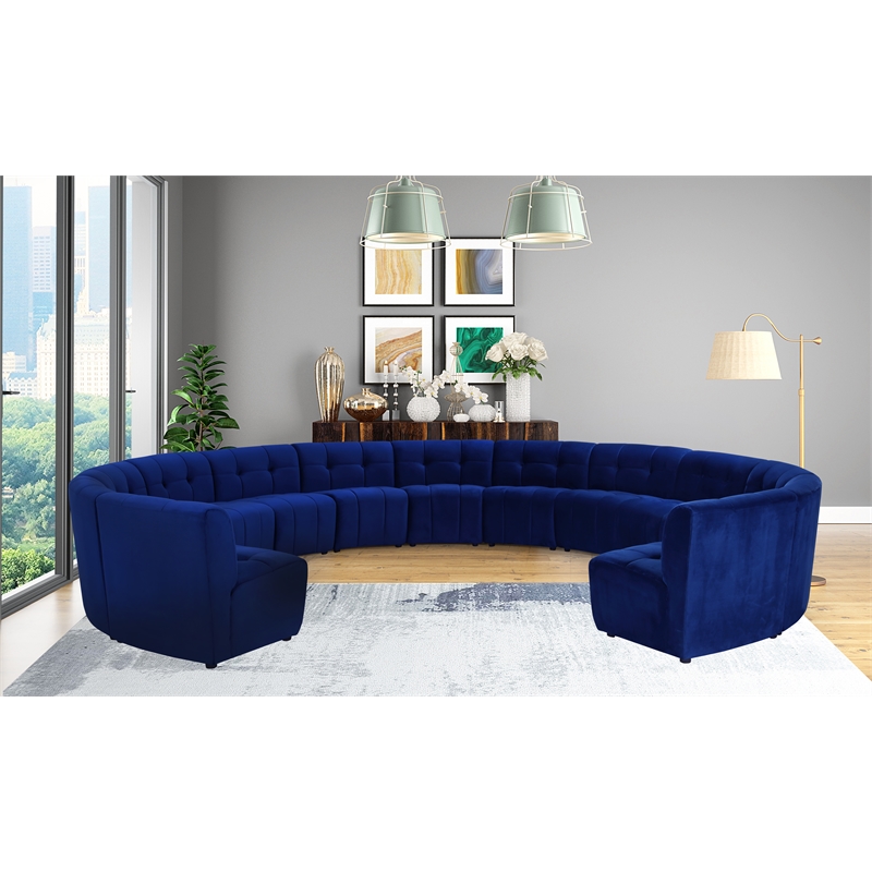 Maklaine 13-Piece Modular Contemporary Velvet Sectional Sofa in Navy