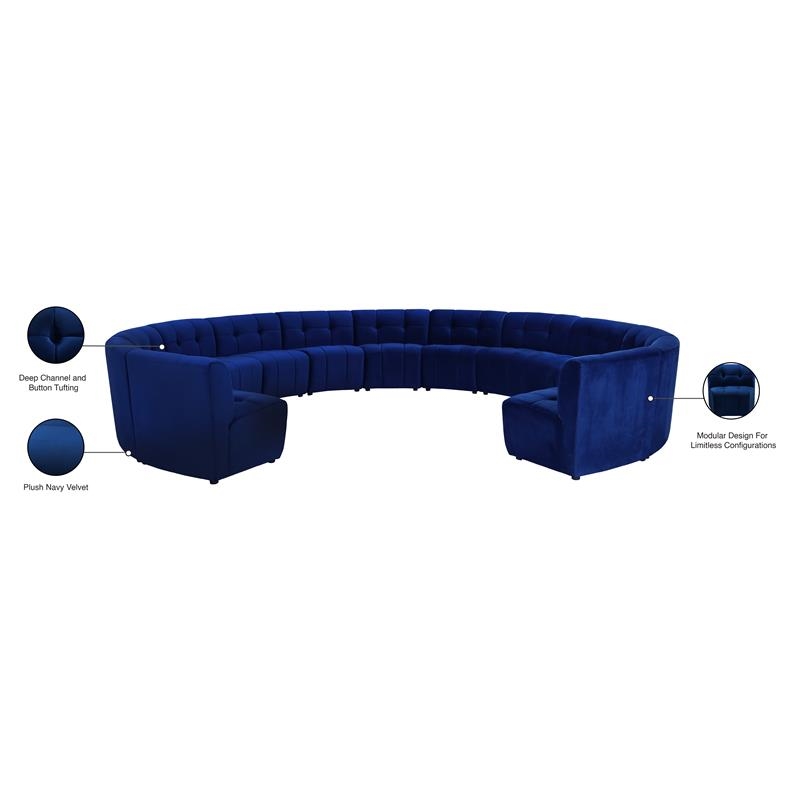Maklaine 13-Piece Modular Contemporary Velvet Sectional Sofa in Navy
