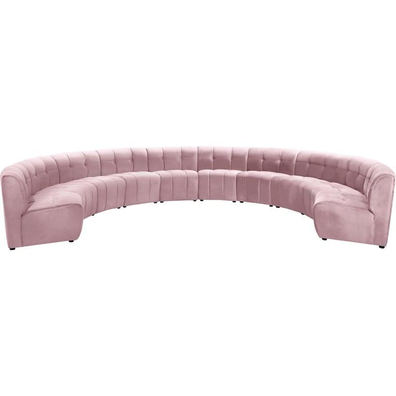 Maklaine 10-Piece Modular Contemporary Velvet Sectional Sofa in Pink