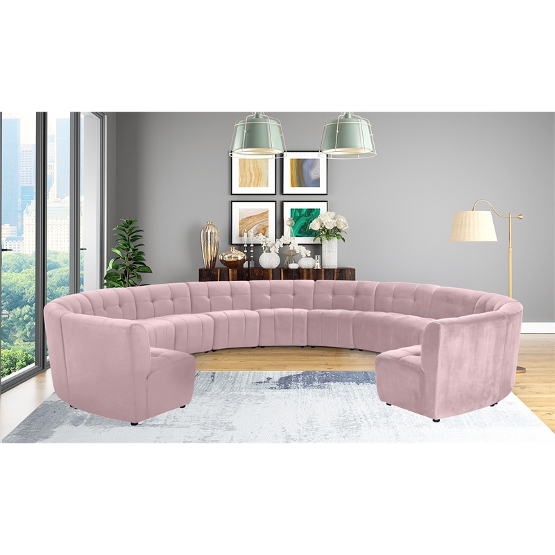 Maklaine 13-Piece Modular Contemporary Velvet Sectional Sofa in Pink