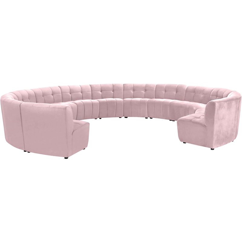 Maklaine 13-Piece Modular Contemporary Velvet Sectional Sofa in Pink