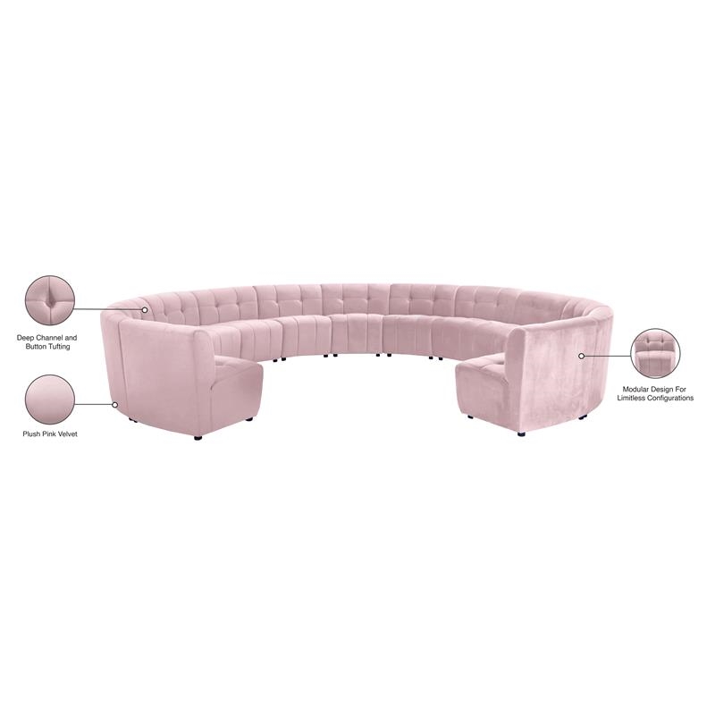 Maklaine 13-Piece Modular Contemporary Velvet Sectional Sofa in Pink