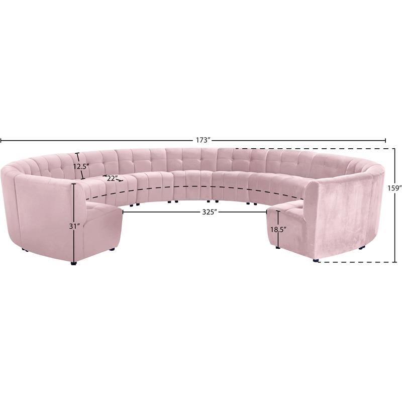 Maklaine 13-Piece Modular Contemporary Velvet Sectional Sofa in Pink